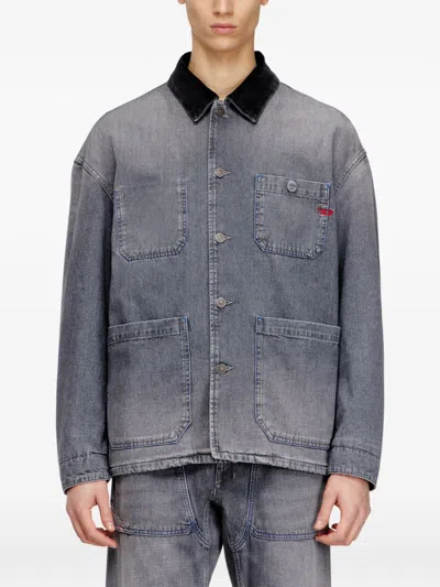 Diesel Mens 07 D-stack-u-l Faded Denim Jacket In Gray