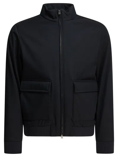 Herno '3 Layers Wool Storm' Bomber Jacket In Blue