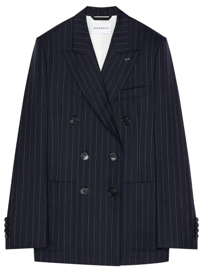 Givenchy Double Breasted Jacket With Pockets In Blue