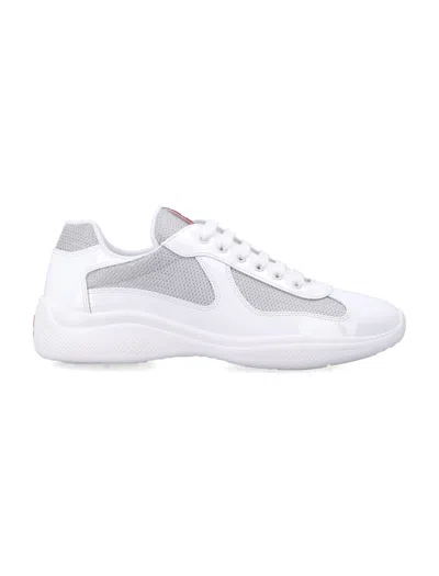 Prada Two-material Leather And Tech Fabric Sneaker In Gray