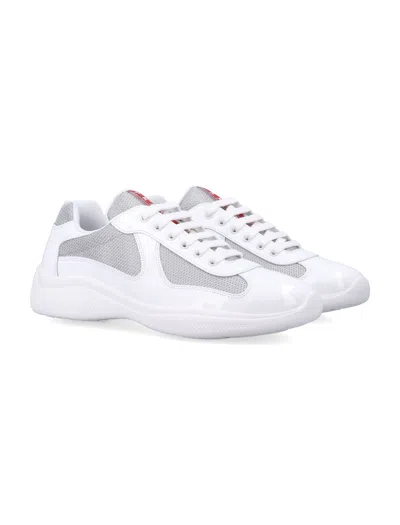 Prada Two-material Leather And Tech Fabric Sneaker In Gray