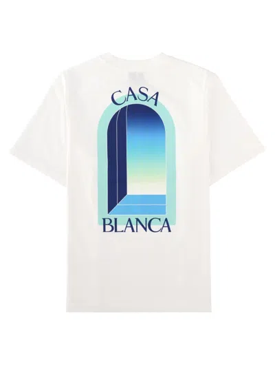 Casablanca Cotton Crew Neck Graphic Print T Shirt In White