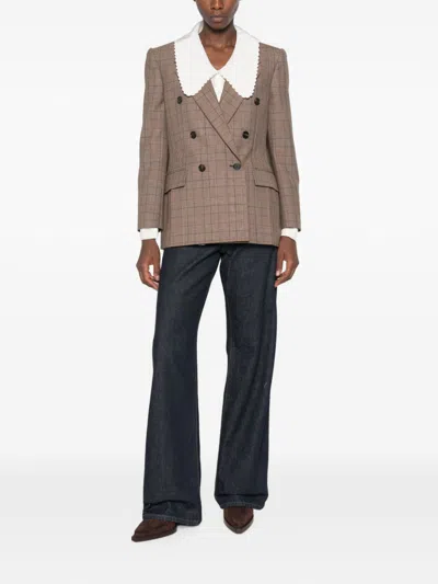 Chloé Double-breasted Checked Jacket In Neutral