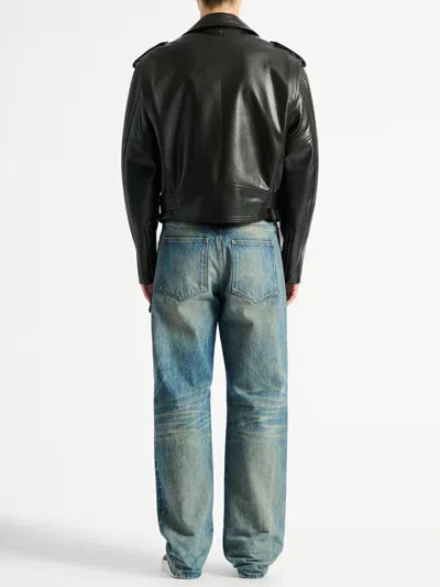 Balmain Textured Leather Biker Jacket In Black