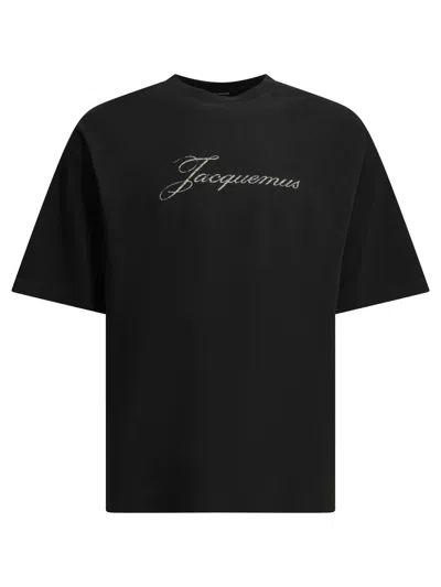 Jacquemus Relaxed Fit Black T-shirt With Cursive Script Logo In Black
