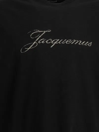 Jacquemus Relaxed Fit Black T-shirt With Cursive Script Logo In Black