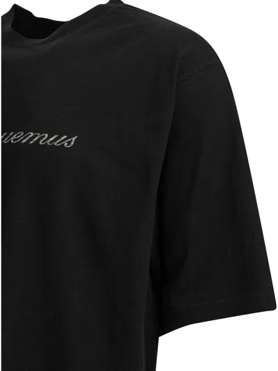 Jacquemus Relaxed Fit Black T-shirt With Cursive Script Logo In Black
