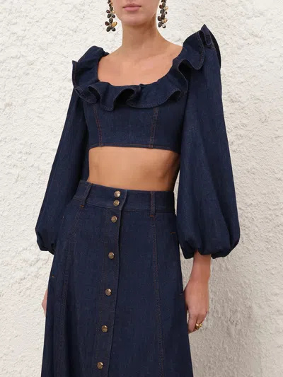 Zimmermann Aster Ruffled Top In Blue