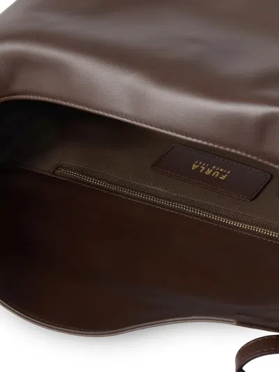 Furla Rectangular Brown Shoulder Bag With Polished Surface In Black