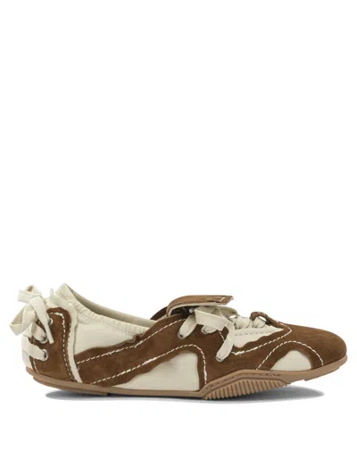 Acne Studios Bilaria Lace-up Suede And Leather Ballet Flats In Brown
