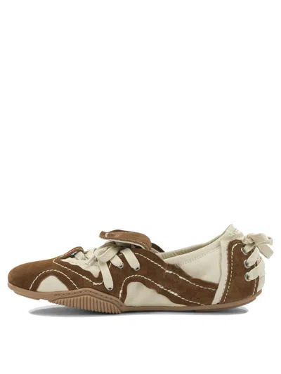 Acne Studios Bilaria Lace-up Suede And Leather Ballet Flats In Brown