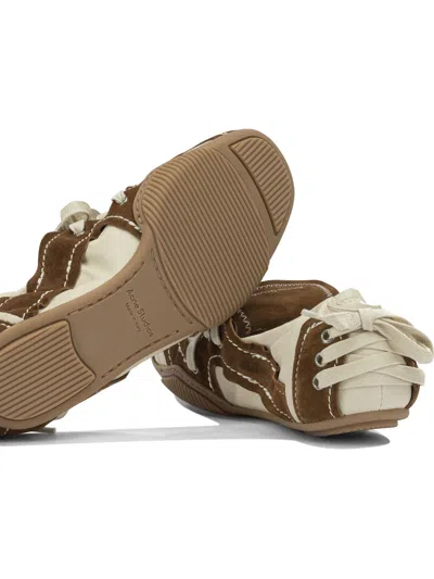 Acne Studios Bilaria Lace-up Suede And Leather Ballet Flats In Brown