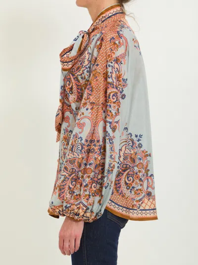 Zimmermann Paisley Floral Pure Silk Blouse With Self-tie Neck Detail In Multi