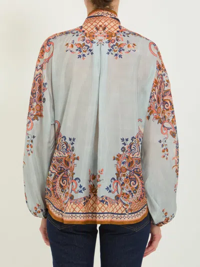 Zimmermann Paisley Floral Pure Silk Blouse With Self-tie Neck Detail In Multi