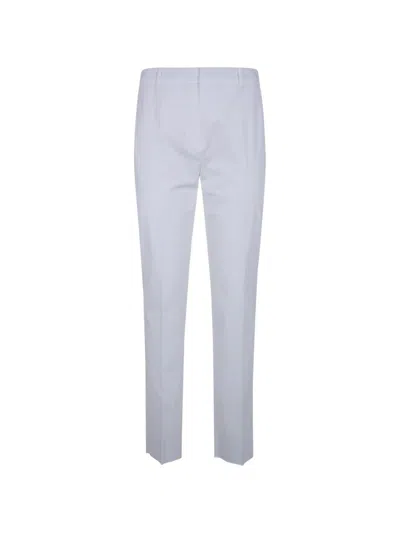 Max Mara Studio Light Blue Cotton Elastane Trousers In White