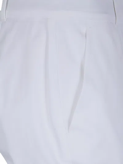 Max Mara Studio Light Blue Cotton Elastane Trousers In White