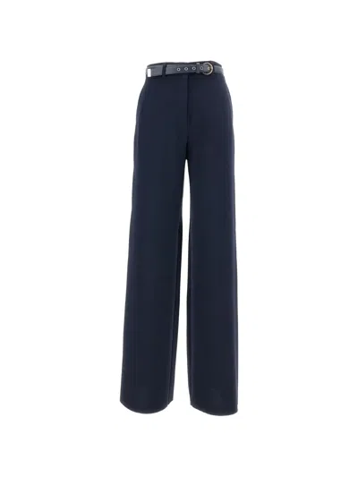 Max Mara Wide Leg Belted Trousers In Blue
