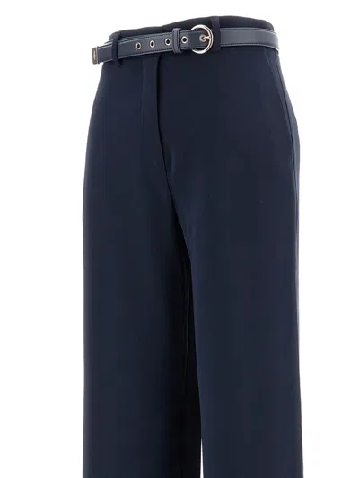 Max Mara Wide Leg Belted Trousers In Blue