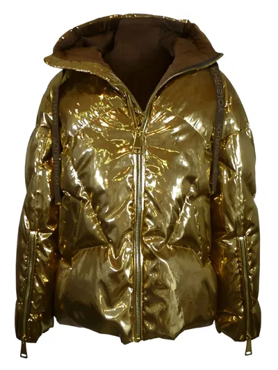 Khrisjoy Gold Polyester Down Feather Jacket In Gold