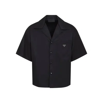 Prada Short Sleeve Collared Jacket Front Pocket In Black
