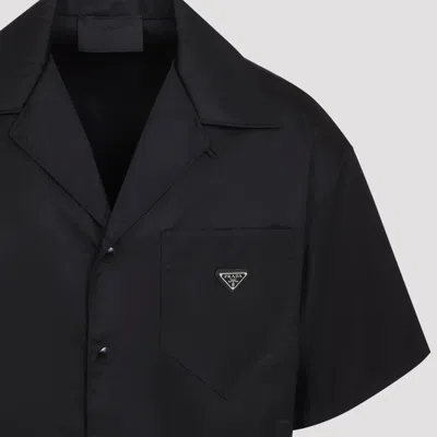 Prada Short Sleeve Collared Jacket Front Pocket In Black