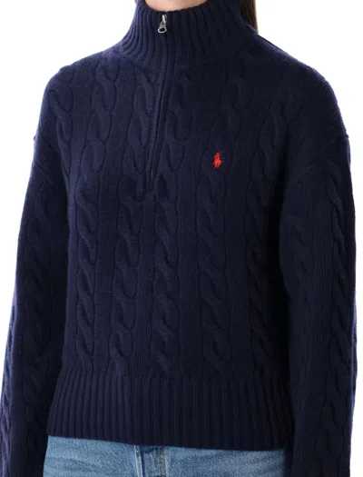 Polo Ralph Lauren Cable-knit Wool-cashmere Cardigan With Grosgrain Trim In Blue