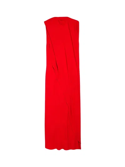 Balenciaga Silk-wool Draped Cape Midi Dress In Red