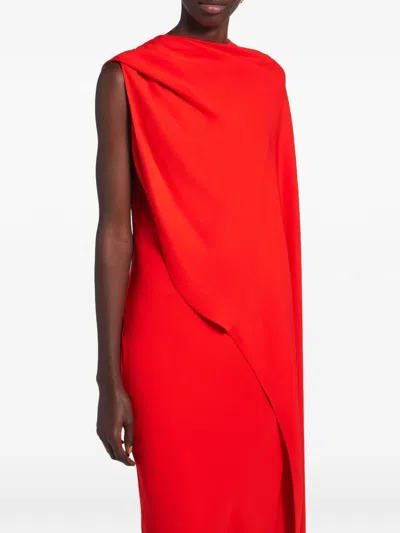 Balenciaga Silk-wool Draped Cape Midi Dress In Red