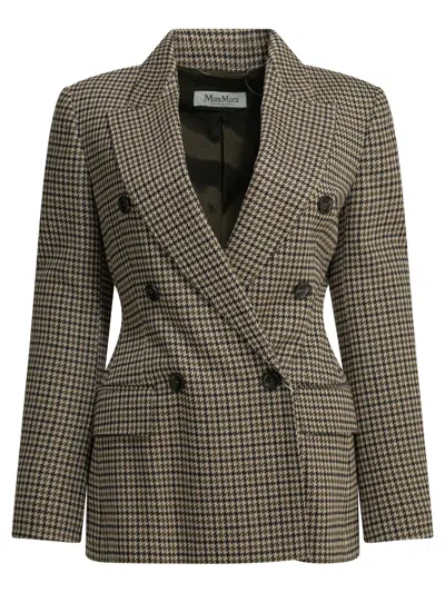 Max Mara Double-breasted Houndstooth Blazer In Brown