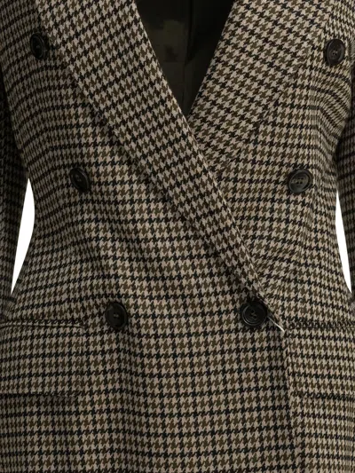 Max Mara Double-breasted Houndstooth Blazer In Brown