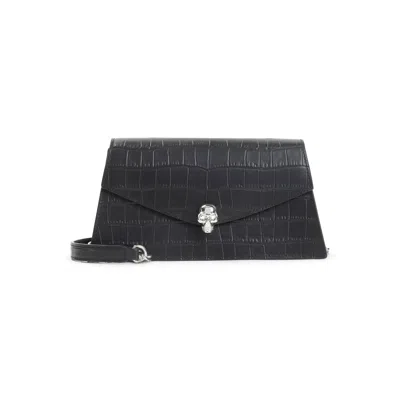 Alexander Mcqueen Mcqueen Mini Bag In Croc-effect Calfskin Leather With Skull In Black