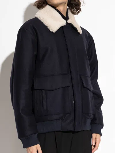 Balmain Shearling-collar Bomber Jacket In Blue