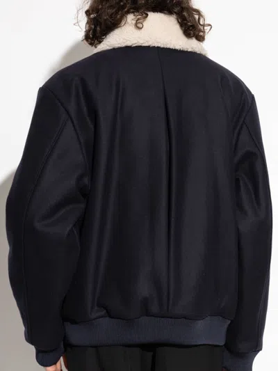Balmain Shearling-collar Bomber Jacket In Blue
