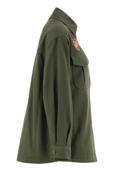 Weekend Max Mara Embroidered-patch Cotton Jacket In Green