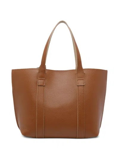 Hogan Script Small Leather Tote Bag In Brown