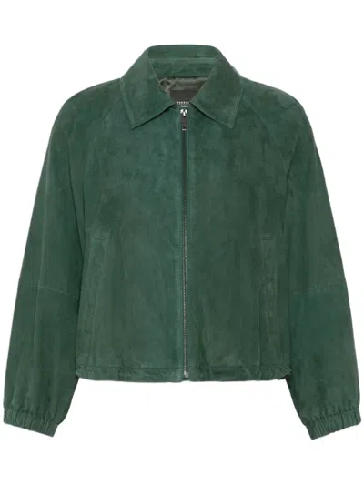 Weekend Max Mara Collared Coat Elastic Cuffs Side Pockets In Green