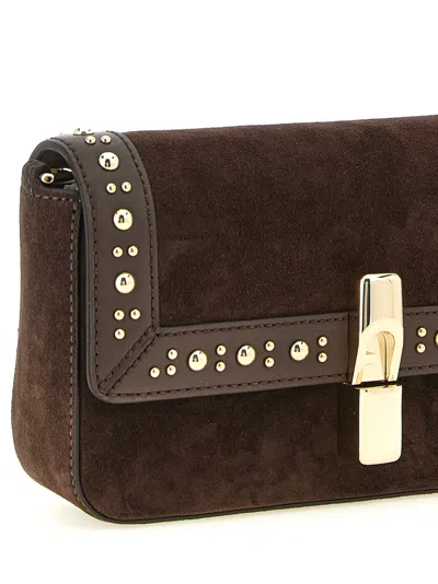 Furla Dark Brown Iride S Rectangular Suede Shoulder Bag In Brown
