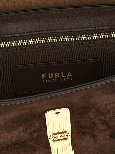 Furla Dark Brown Iride S Rectangular Suede Shoulder Bag In Brown