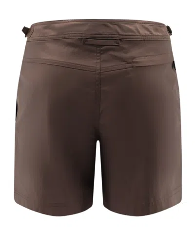 Tom Ford Polyester Flat Front Single Button Swim Shorts In Brown