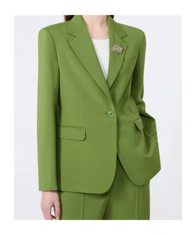 Weekend Max Mara Single-breasted Virgin Wool Blazer In Green
