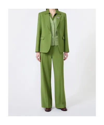 Weekend Max Mara Single-breasted Virgin Wool Blazer In Green