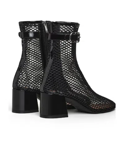 Alaïa Fishnet Patent Leather-trimmed Ankle Boots In Black