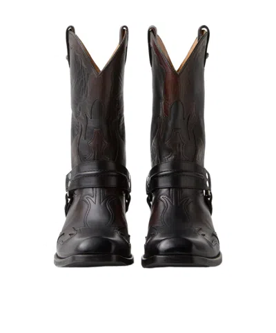 Versace Sylvester Leather Texan Boots In Brown