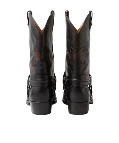 Versace Sylvester Leather Texan Boots In Brown