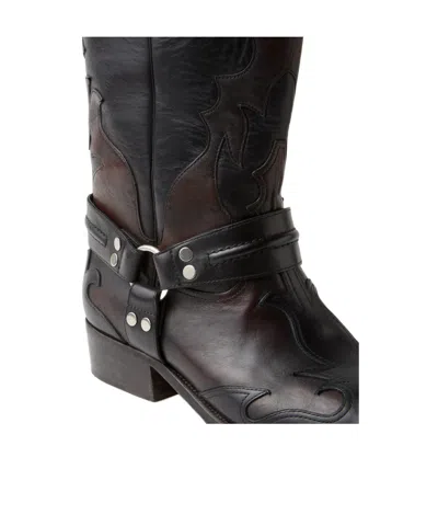 Versace Sylvester Leather Texan Boots In Brown