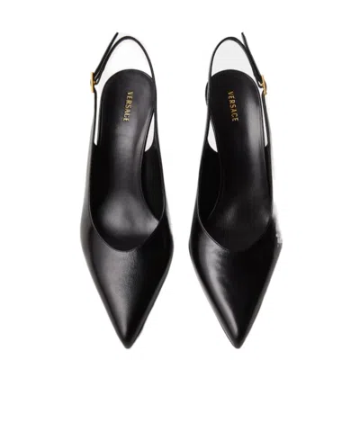 Versace Pointed Slingback Pumps In Black