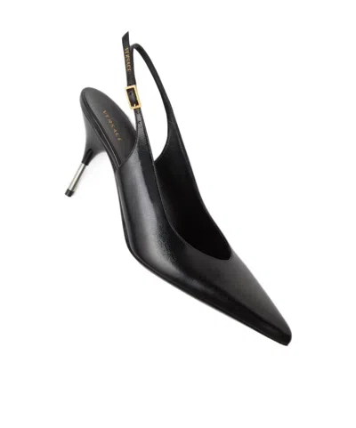 Versace Pointed Slingback Pumps In Black