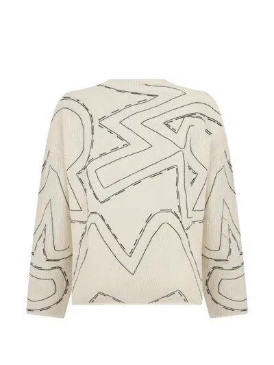 Moorer Geometric-pattern V-neck Sweater In Neutral