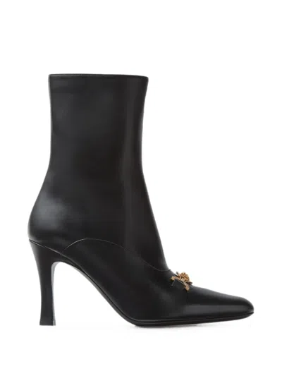 Versace Medusa-plaque Leather Ankle Boots In Black