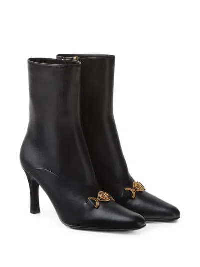 Versace Medusa-plaque Leather Ankle Boots In Black